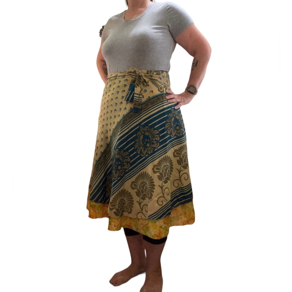 Darn Good Yarn XL Tea-Length, reversible 2 layer recycled sari wrap skirt